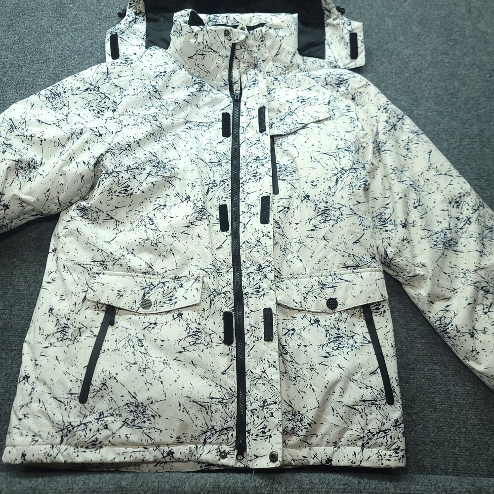 Arctic Queen Ski Jacket Womens XL White Black Splatter Print Hooded Winter Parka